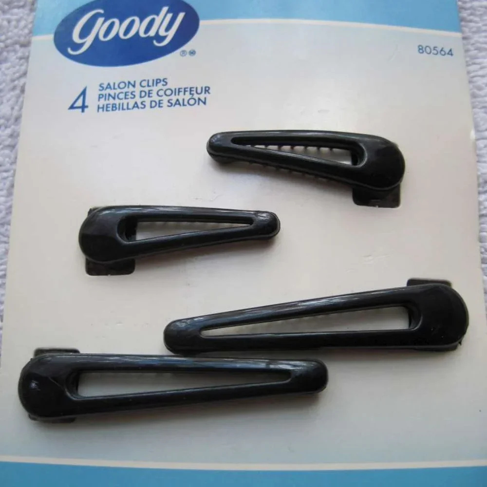4 Goody Plastic Salon Clips Spring Backs Secure Hair Section Dark Black Red 2002